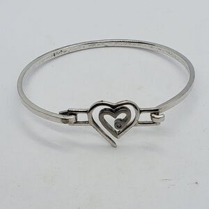 Sterling Silver Heart Hinged Bracelet with CZ